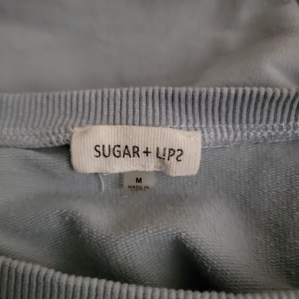 Sugar Light Blue Balloon 3/4 Sleeve Cropped Sweatshirt - Picture 3 of 4